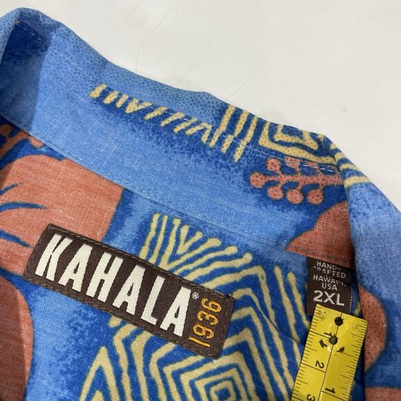 Kahala Men's Floral Button-Up Shirt Blue Pink Size 2XL XXL Handcrafted Hawaiian - Picture 5 of 7